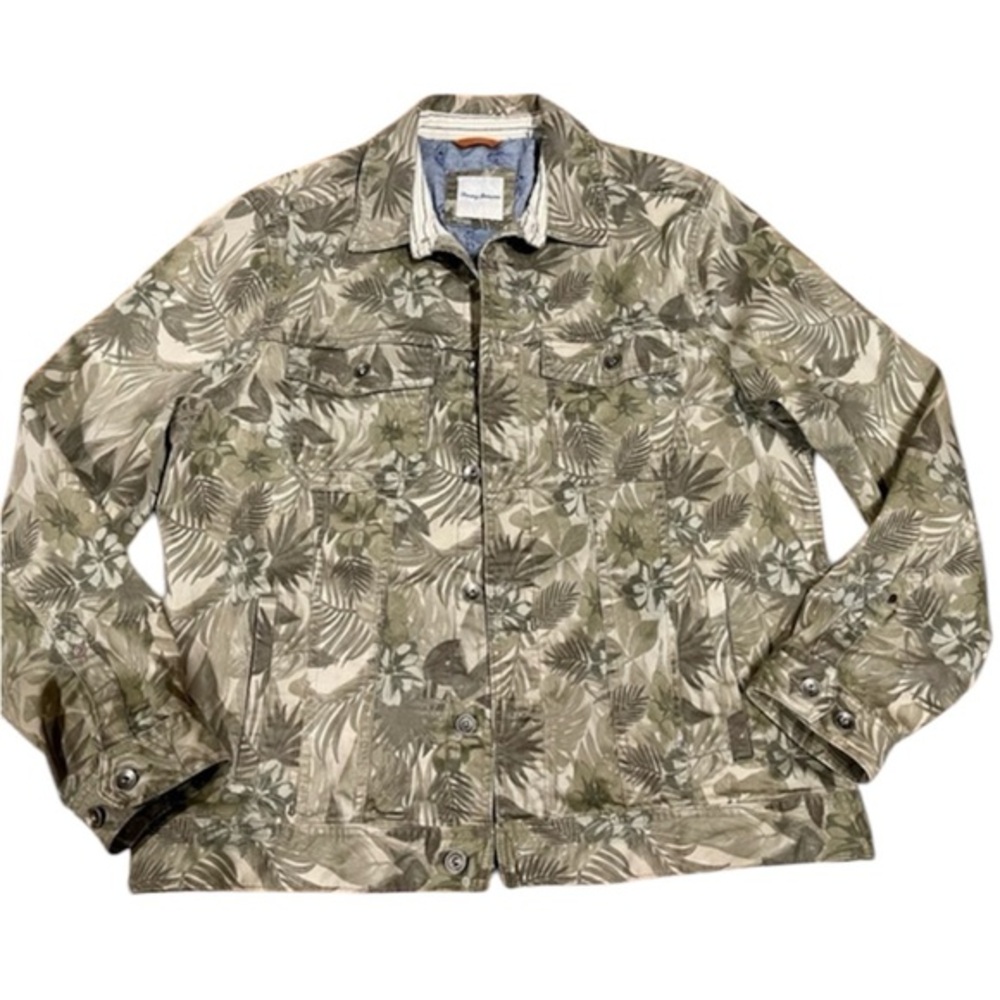 Tommy Bahama Large Boracay Como Camo Trucker Jacket 380 Tea Leaf green
